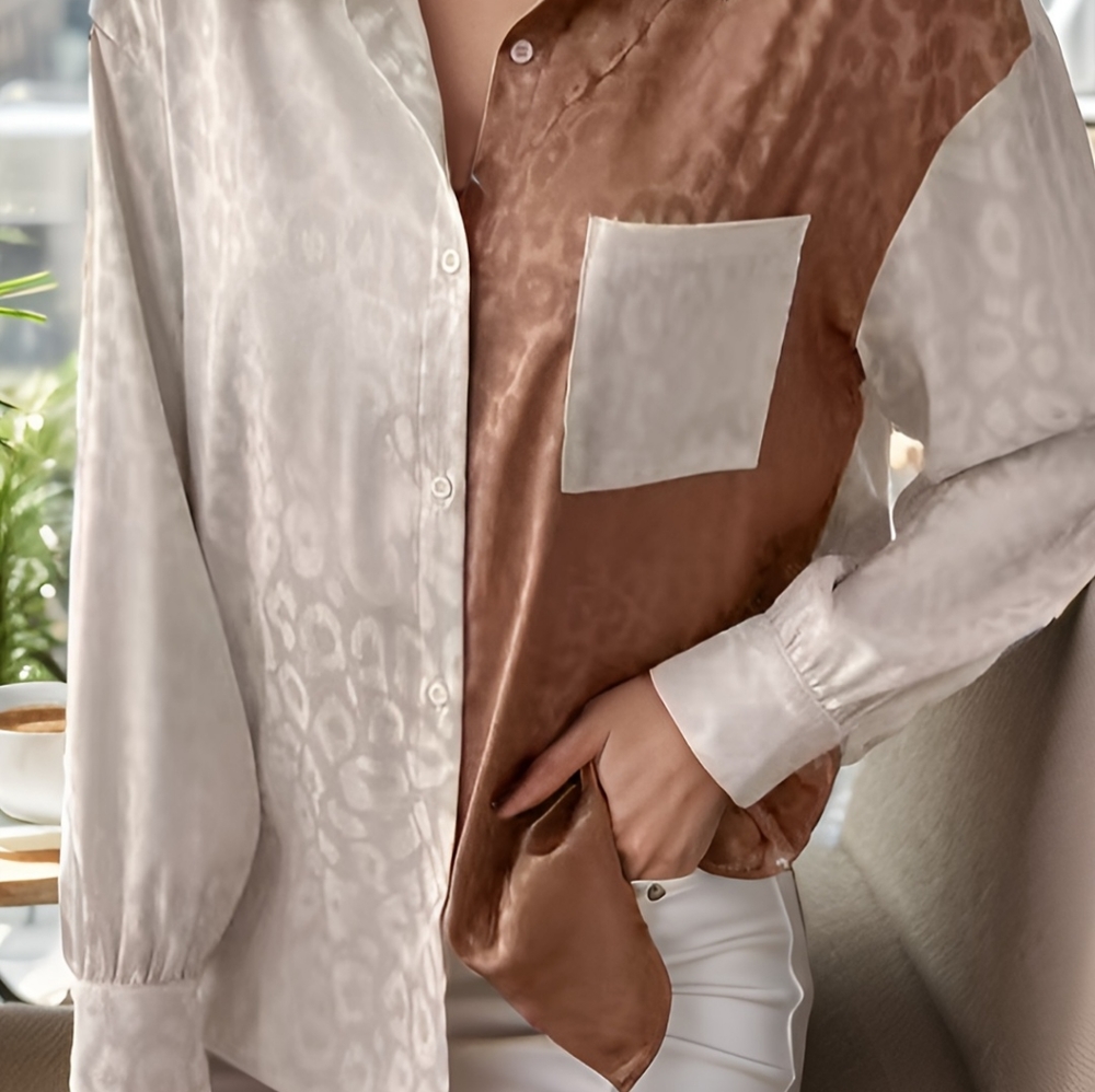 Women's color block leopard print long sleeve